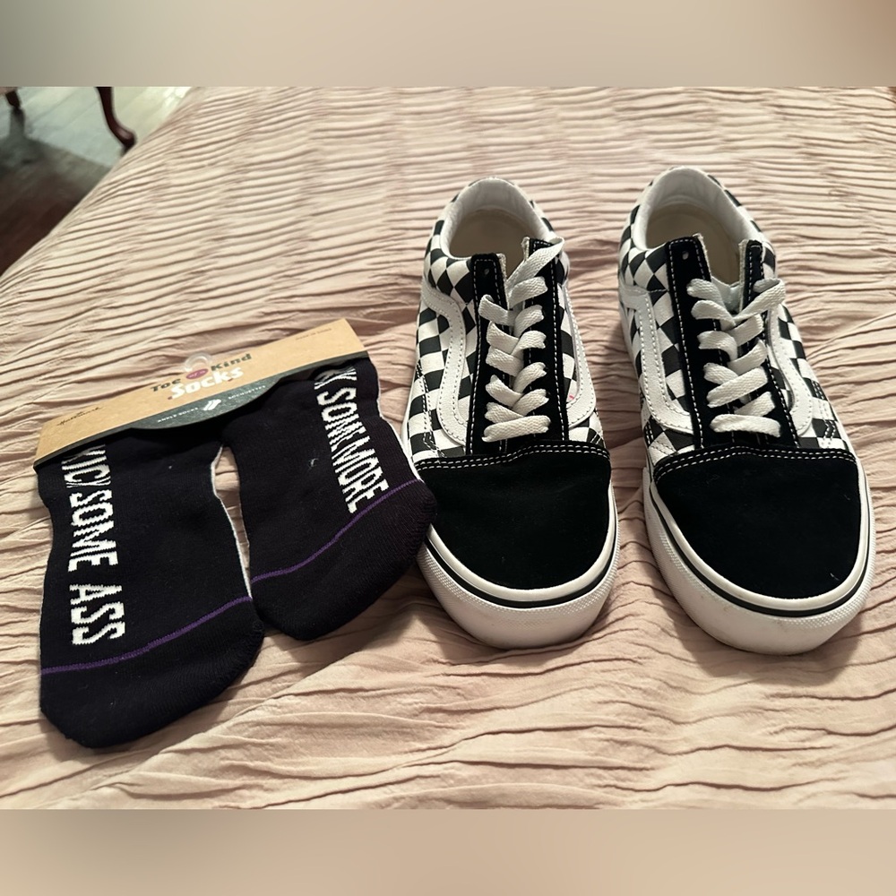 VANS Checkered Black and White Sneakers with Socks